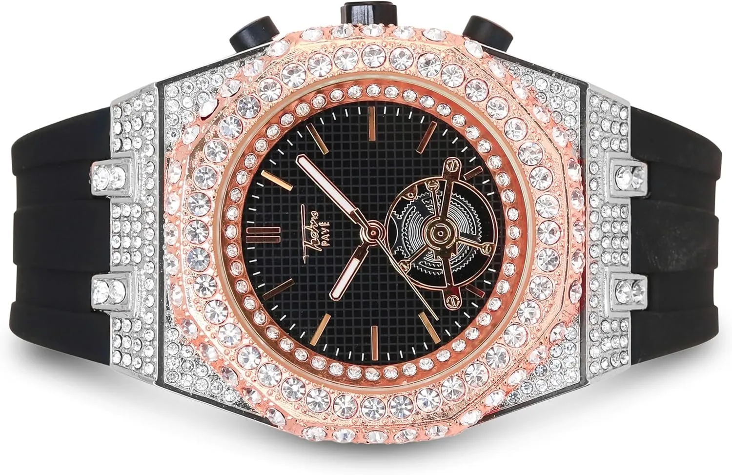 ICE STAR Men's 43mm Iced Out Octagonal Case Silicone Band Watch