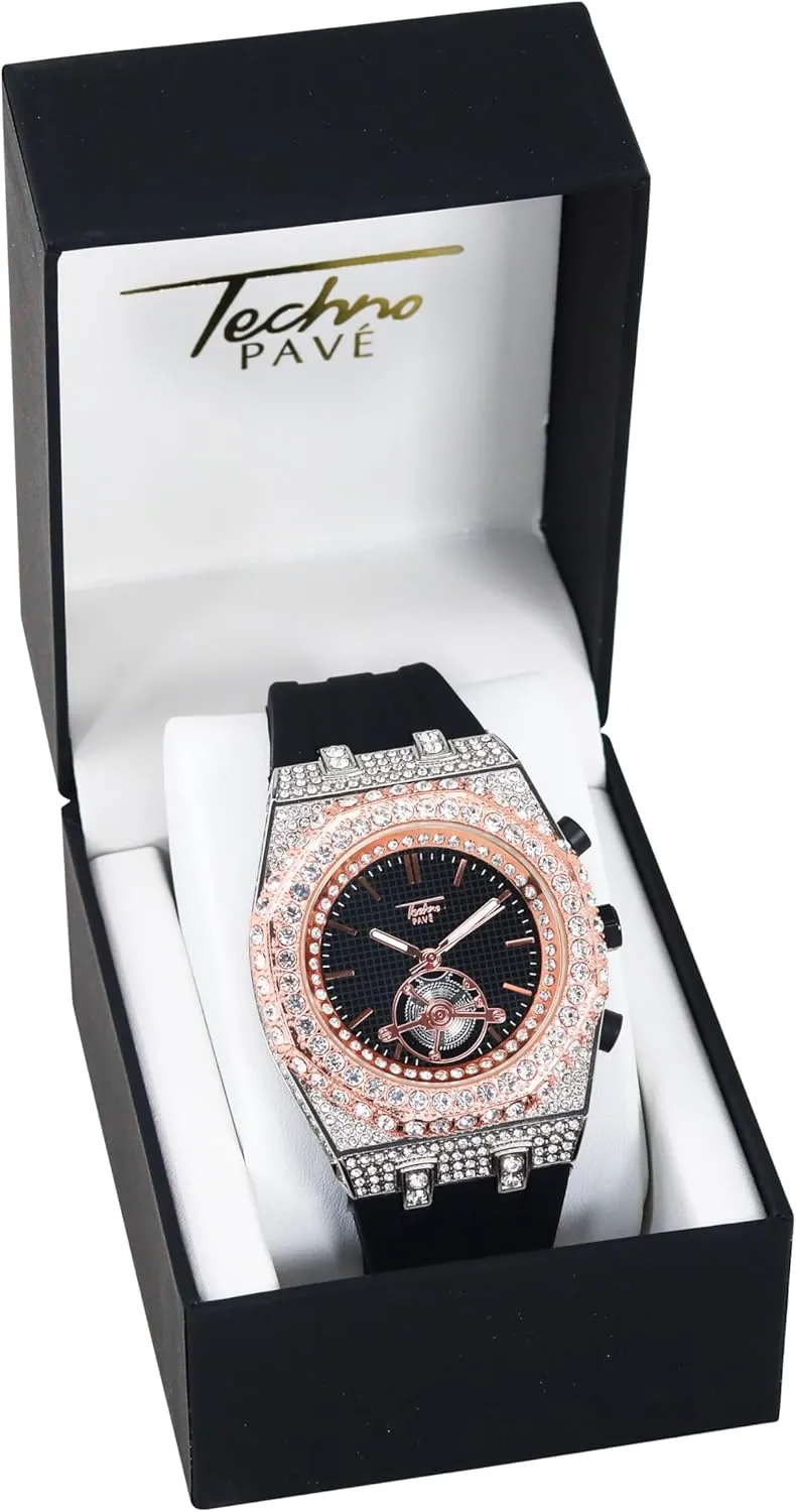 ICE STAR Men's 43mm Iced Out Octagonal Case Silicone Band Watch