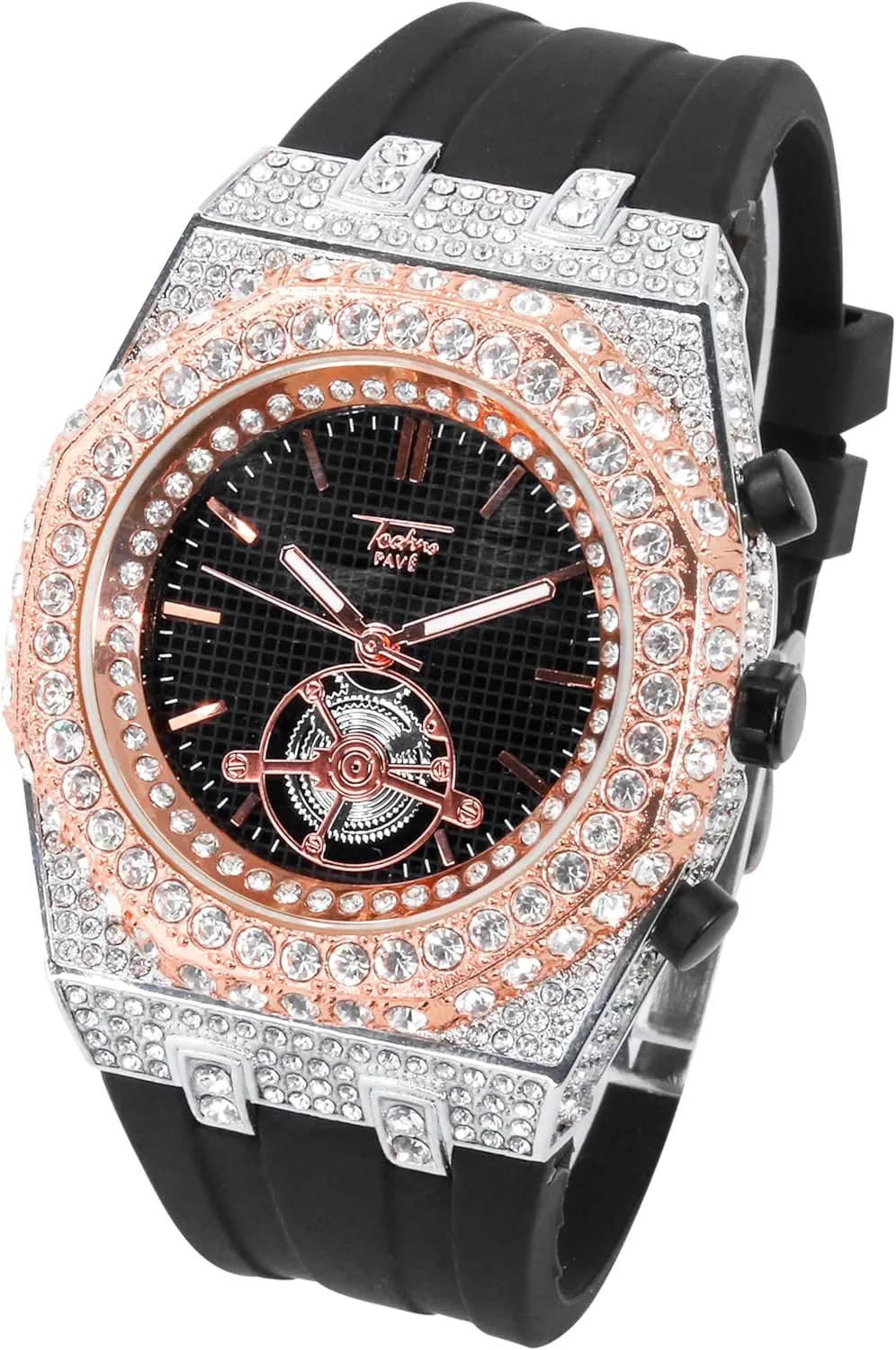 ICE STAR Men's 43mm Iced Out Octagonal Case Silicone Band Watch