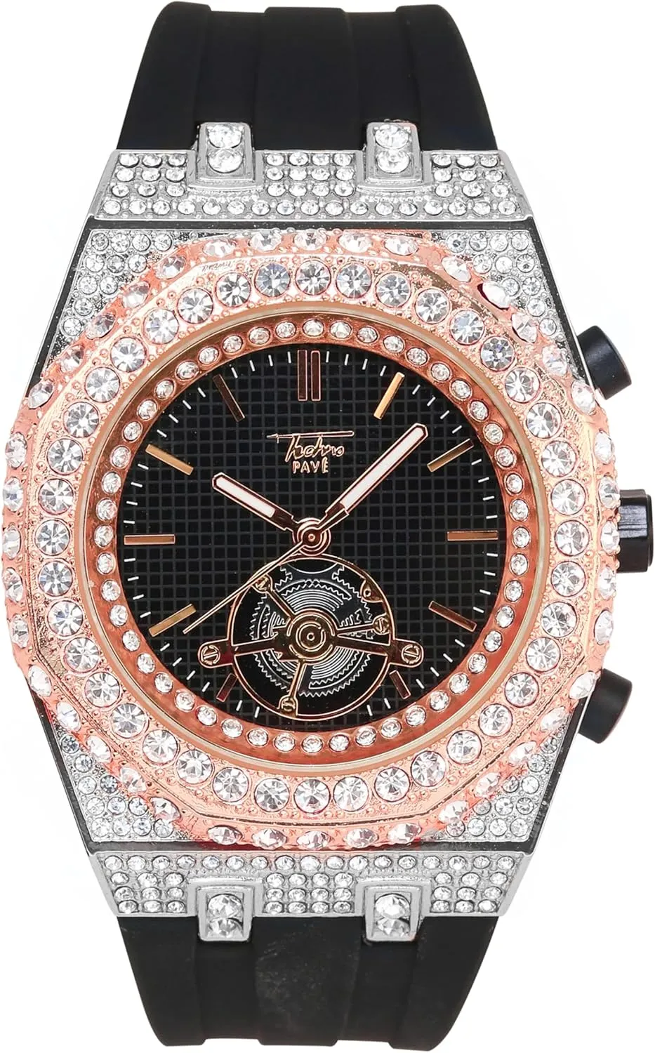 ICE STAR Men's 43mm Iced Out Octagonal Case Silicone Band Watch