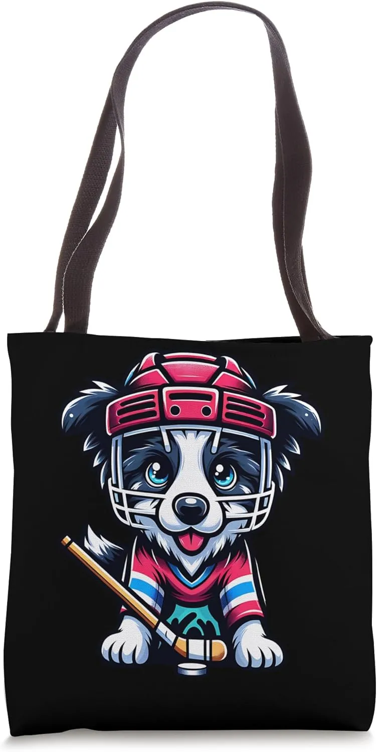 Icehockey Border Collie Cute Pup Hockey Player Tote Bag