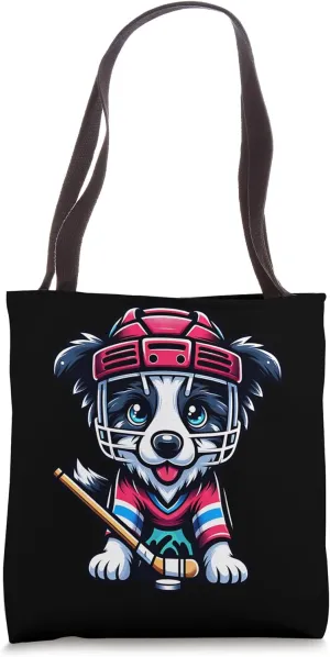 Icehockey Border Collie Cute Pup Hockey Player Tote Bag