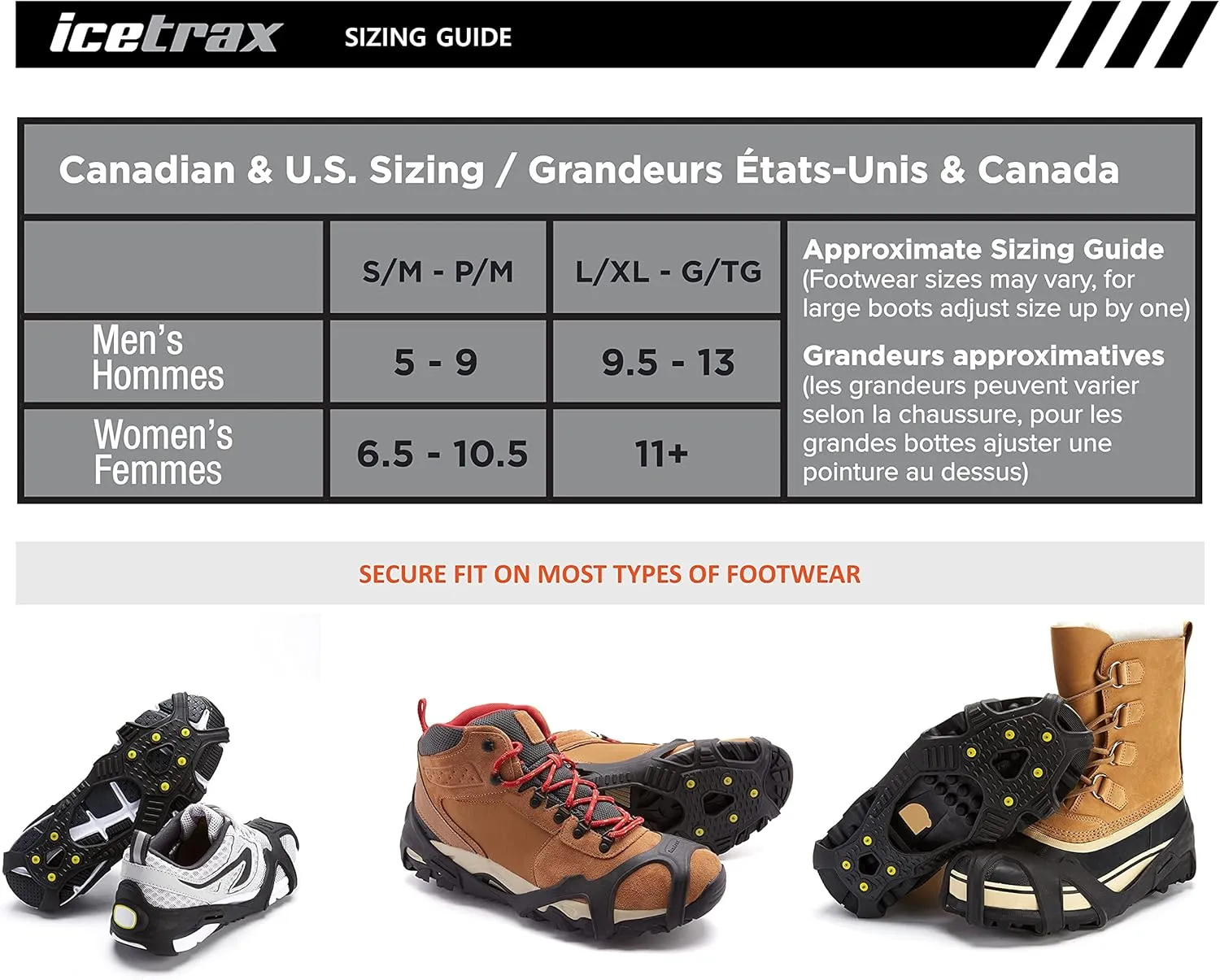ICETRAX V3 Tungsten Crampons, Ice Cleats for Shoes and Boots - Ice Grips for Snow and Ice, Non-Slip Shoe Grippers with Reflective Heel