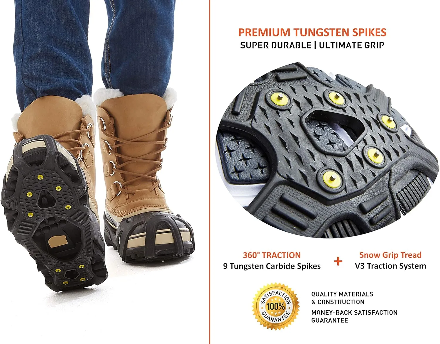 ICETRAX V3 Tungsten Crampons, Ice Cleats for Shoes and Boots - Ice Grips for Snow and Ice, Non-Slip Shoe Grippers with Reflective Heel