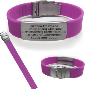 IDs Waterproof Purple Sport Fitness Safety Alert Bracelet with Free Personalized Engraving Hypoallergenic Band Stainless Steel Matte Plate for Runner Cyclist Tri Athletes Religious