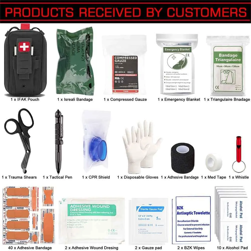 Ifak Med Trauma Kit, Black Molle Tactical Emergency First Aid Kit,Military Survival Molle EMT Medical Kit Refill Supplies Fot Duty Belt
