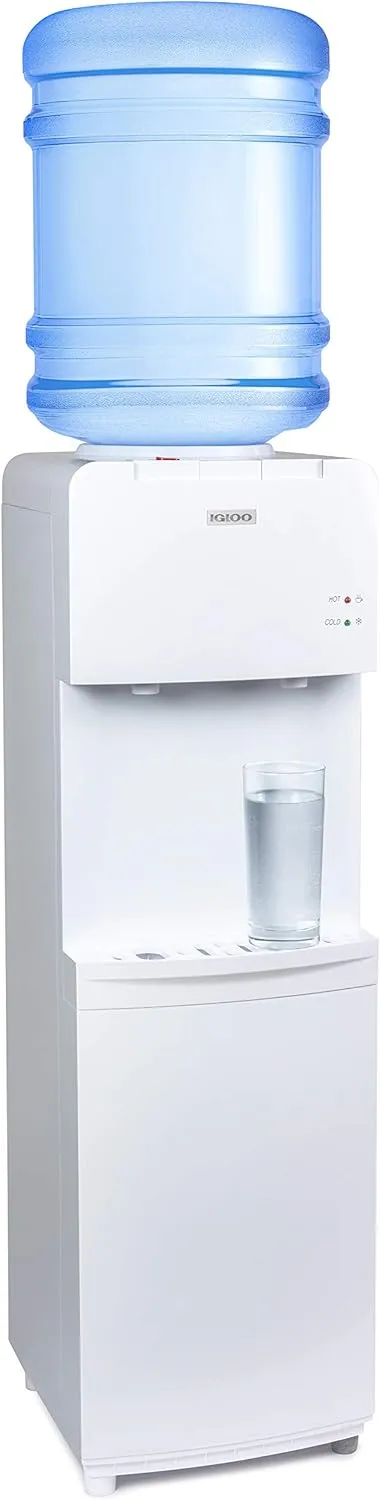 Igloo Top Loading Hot and Cold Water Dispenser - Water Cooler for 5 Gallon Bottles and 3 Gallon Bottles - Includes Child Safety Lock - Water Machine Perfect for Home, Office, & More - White