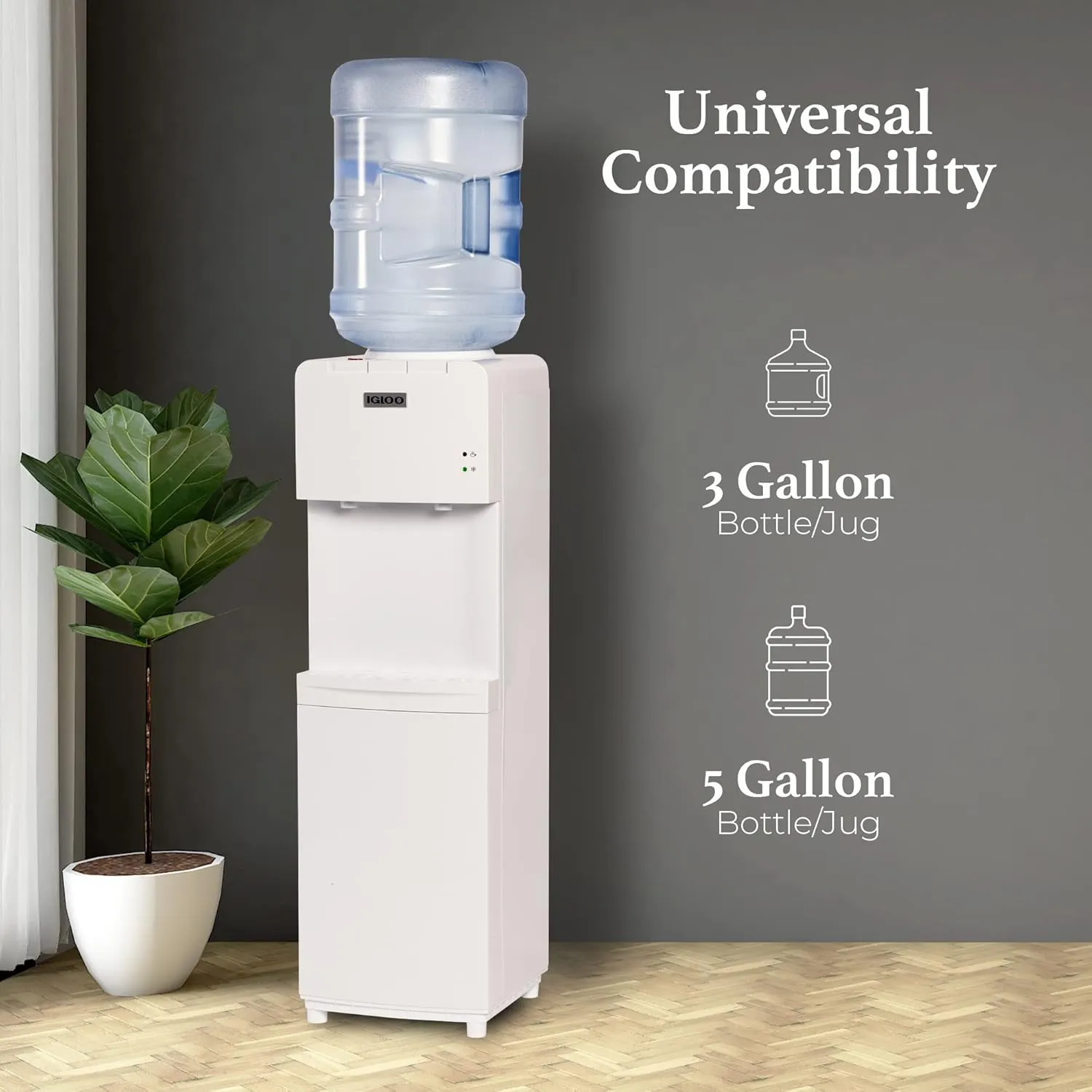Igloo Top Loading Hot and Cold Water Dispenser - Water Cooler for 5 Gallon Bottles and 3 Gallon Bottles - Includes Child Safety Lock - Water Machine Perfect for Home, Office, & More - White
