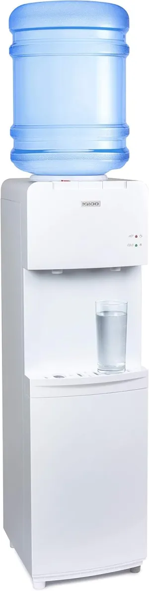Igloo Top Loading Hot and Cold Water Dispenser - Water Cooler for 5 Gallon Bottles and 3 Gallon Bottles - Includes Child Safety Lock - Water Machine Perfect for Home, Office, & More - White
