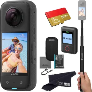 Insta360 X3 - Waterproof 360 Action Camera with 1/2" 48MP Sensors, 5.7K 360 HDR Video, 4K Single-Lens, 2.29" Touchscreen, AI Editing |Bundle Includes Selfie Stick,GPS Action Remote&1TB