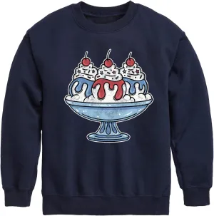 Instant Message - Americana - Red, White, & Blue Ice Cream Sundae - Toddler & Youth Crewneck Fleece Sweatshirt