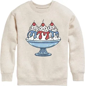 Instant Message - Americana - Red, White, & Blue Ice Cream Sundae - Toddler & Youth Crewneck Fleece Sweatshirt