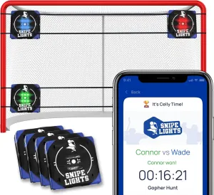 Interactive Gamified Ice Hockey Goal Shooting Targets — A 4-Pack On/Off Ice Youth & Adult Training Set with LED Indicators and Rechargeable Battery — iOS & Android App — Quick Setup, Durable, Portable