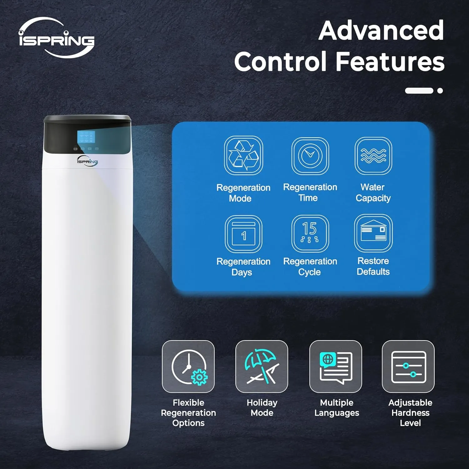 iSpring WCS50KG Whole House Water Softener System, Up to 50,000 Grains High Capacity