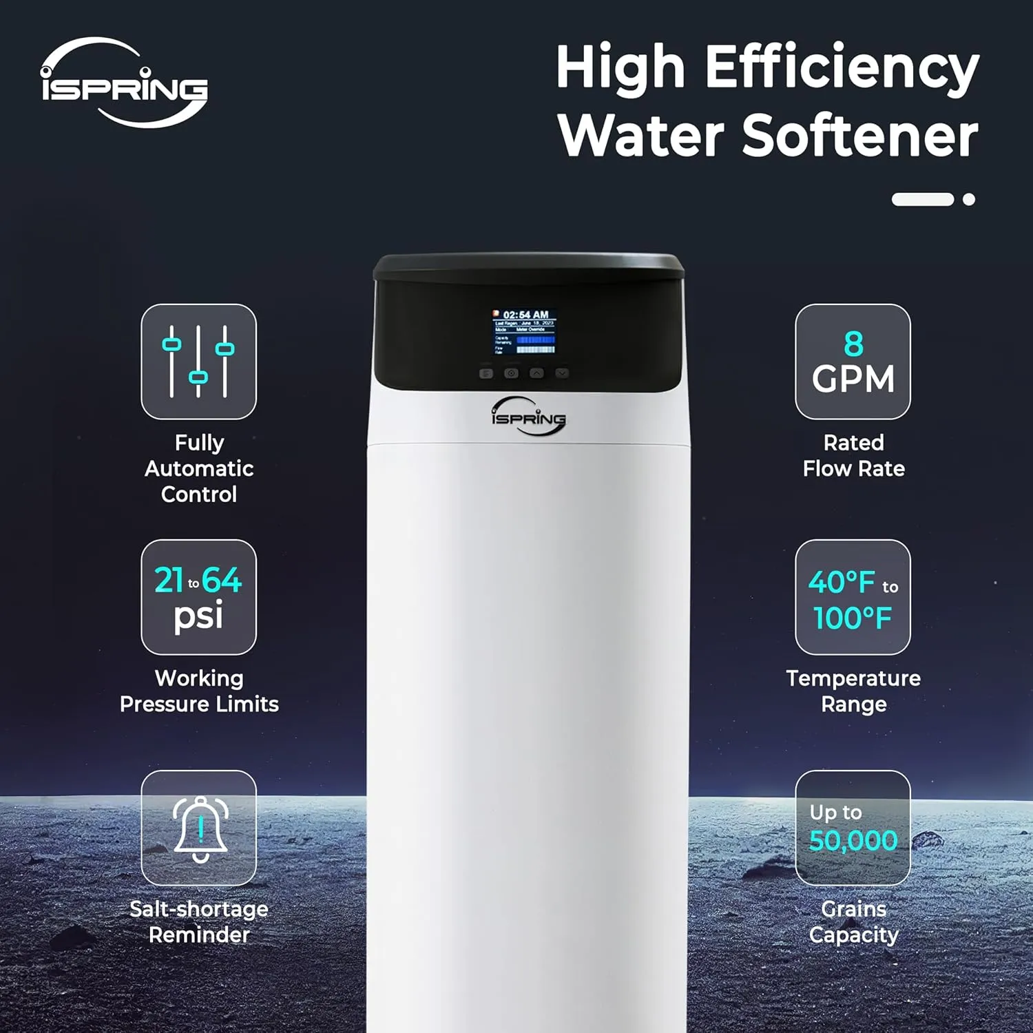 iSpring WCS50KG Whole House Water Softener System, Up to 50,000 Grains High Capacity