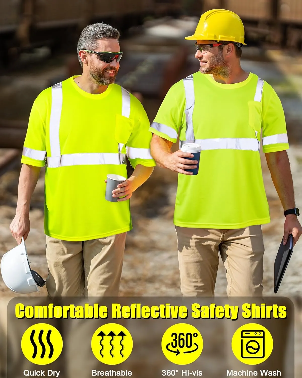 JaGely 6 Pcs Safety Reflective Shirts Short Sleeve Bulk Hi Vis T-shirt High Visibility Construction Work Shirts with Pocket