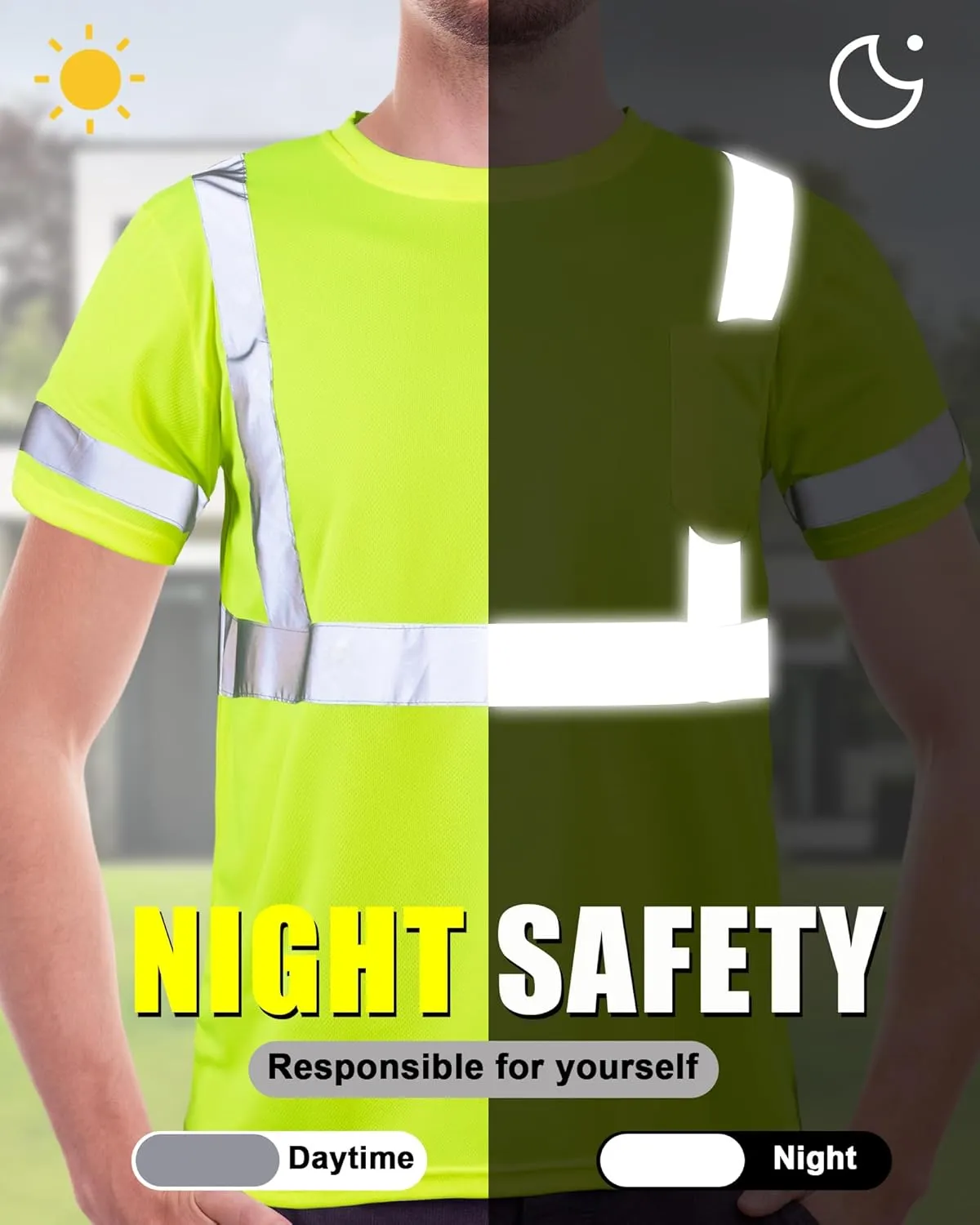 JaGely 6 Pcs Safety Reflective Shirts Short Sleeve Bulk Hi Vis T-shirt High Visibility Construction Work Shirts with Pocket