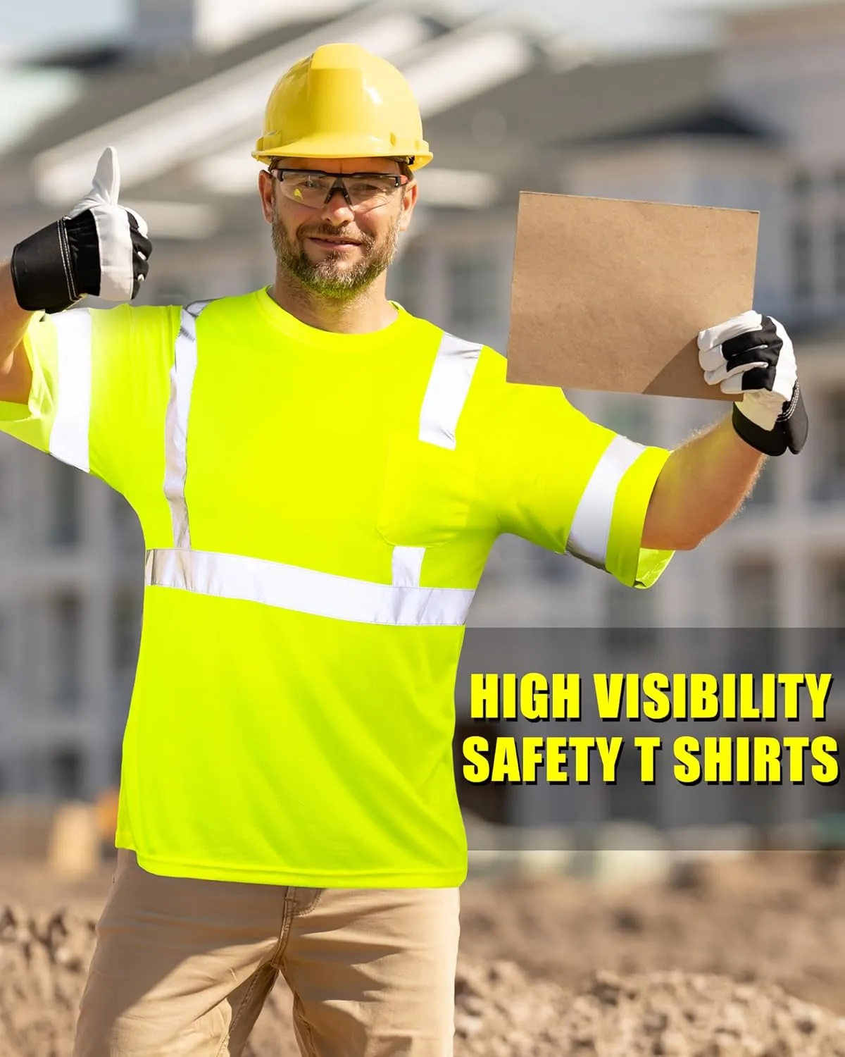 JaGely 6 Pcs Safety Reflective Shirts Short Sleeve Bulk Hi Vis T-shirt High Visibility Construction Work Shirts with Pocket