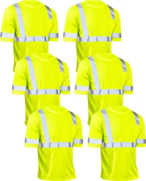 JaGely 6 Pcs Safety Reflective Shirts Short Sleeve Bulk Hi Vis T-shirt High Visibility Construction Work Shirts with Pocket