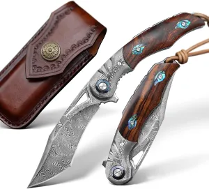 Japanese Damascus Steel Folding Knife - Craft, Camping, EDC, Outdoor, Fishing