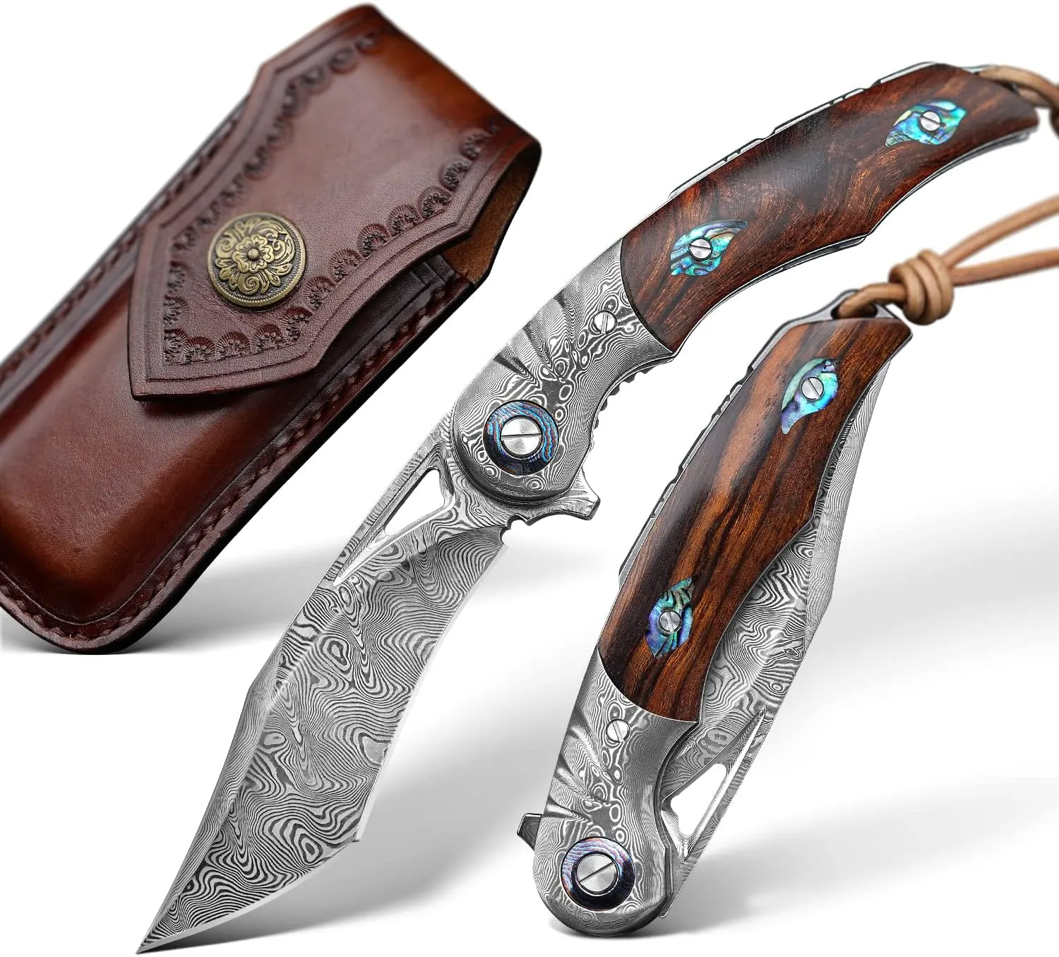 Japanese Damascus Steel Folding Knife - Craft, Camping, EDC, Outdoor, Fishing