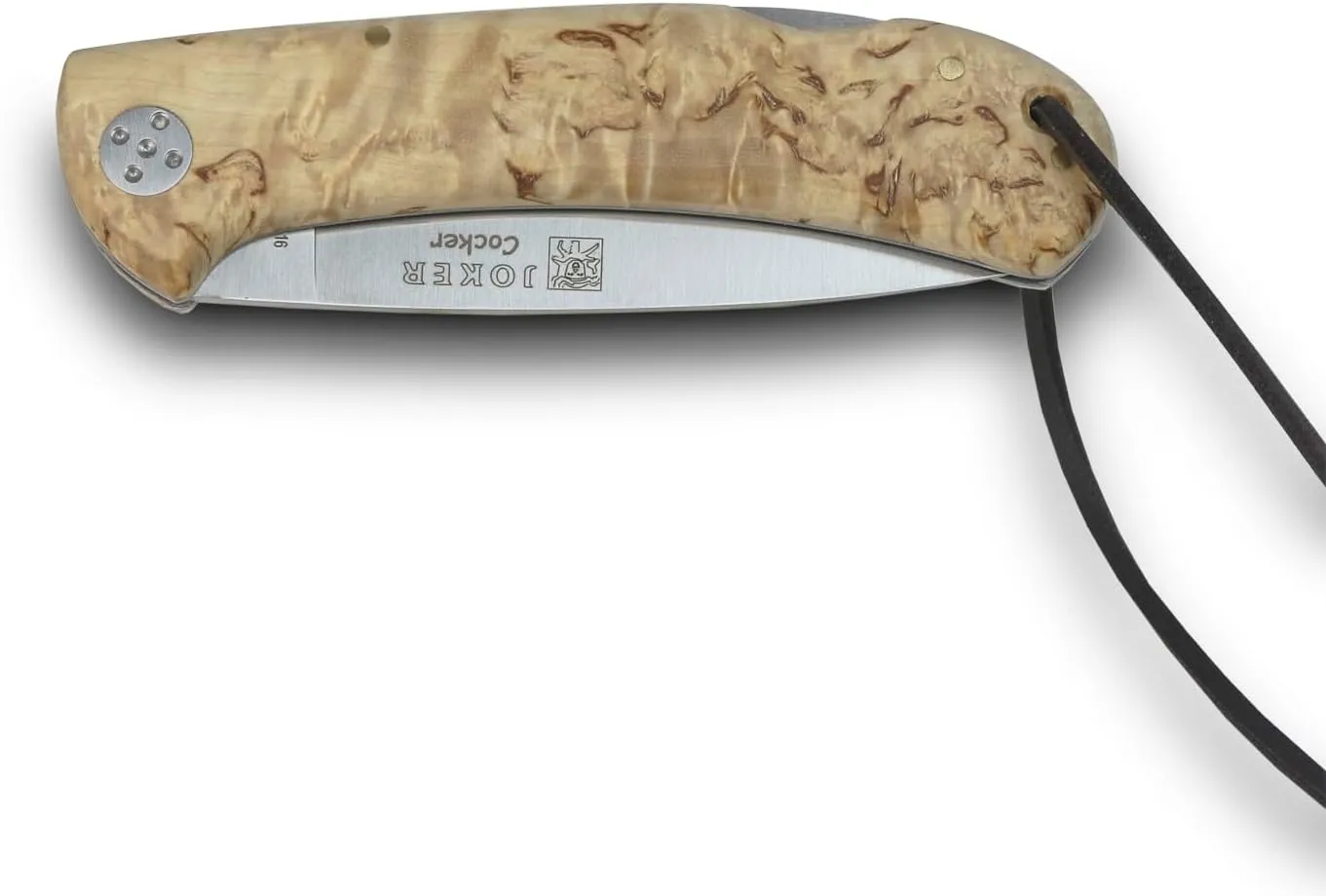 Joker COCKER Folding Hunting Knife, Olive/Birch/Bocote Wood Handle, 3.5in. MOVA Blade, with Leather Cord – Fishing, Hunting, Camping, and Hiking Tool (Birch Wood)