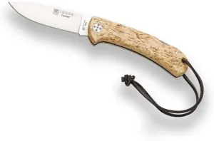 Joker COCKER Folding Hunting Knife, Olive/Birch/Bocote Wood Handle, 3.5in. MOVA Blade, with Leather Cord – Fishing, Hunting, Camping, and Hiking Tool (Birch Wood)
