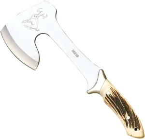Joker Hunting Axe Cazador HC00, with Deer Horn Handle, Survival Axe with 8.27 inches Blade, Includes Brown Leather Sheath, Tool for Fishing, Hunting, Camping and Hiking