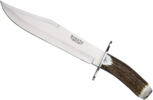 Joker hunting knife CC101 deer horn handle, 9.84 inches MOVA Steel blade, brown leather sheath, tool for fishing, hunting, camping and hiking