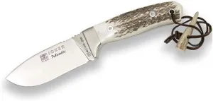 Joker Hunting Knife Montés CC18, Full Tang, Deer Horn Handle, 3.9 in. Blade, Brown Leather Sheath, Fishing, Hunting, Camping and Trekking Tool