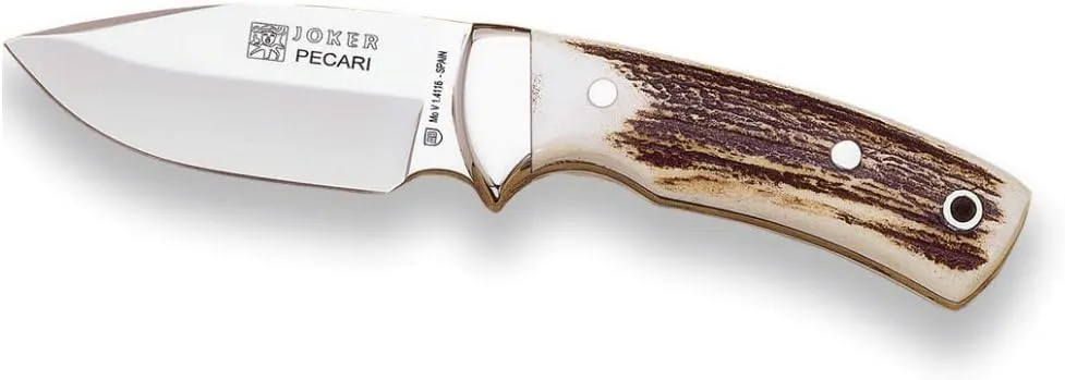 Joker Skinning Knife Pecari CC20, Deer Horn Handle and MOVA Stainless Steel Blade 3.34 inches, 190 gr, Fishing, Hunting, Camping and Hiking Tools.