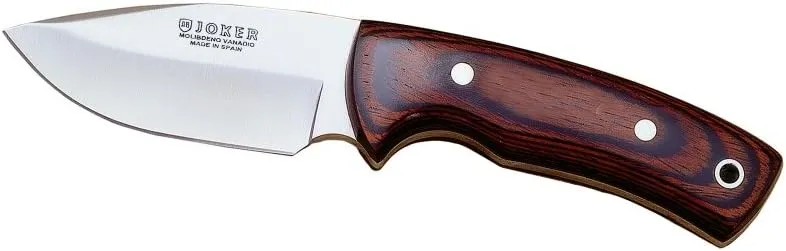 Joker Skinning knife Pecari CR22, Stamina Wood Handle, blade 3.34 inches MOVA, brown leather Sheath, Tool for fishing, Hunting, camping and hiking