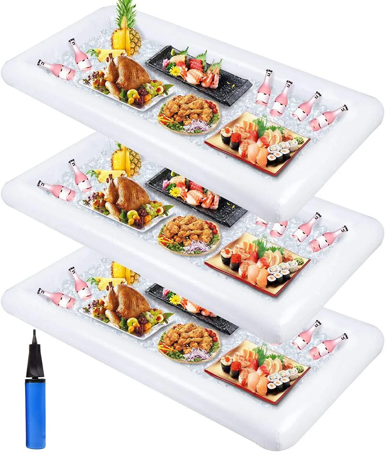 jollylife 3PCS Inflatable Cooler Serving Bars Pool Party Blow Up Coolers Food Holder Ice Tray BBQs, Picnics,Buffets Indoor Outdoor Supplies with Drain Plug Hand Pump