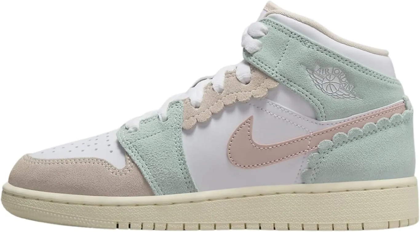Jordan Boy's Air 1 Mid SE (Big Kid) White/Pink Oxford/Jade Ice/Guava Ice/Coconut Milk 7 Big Kid M