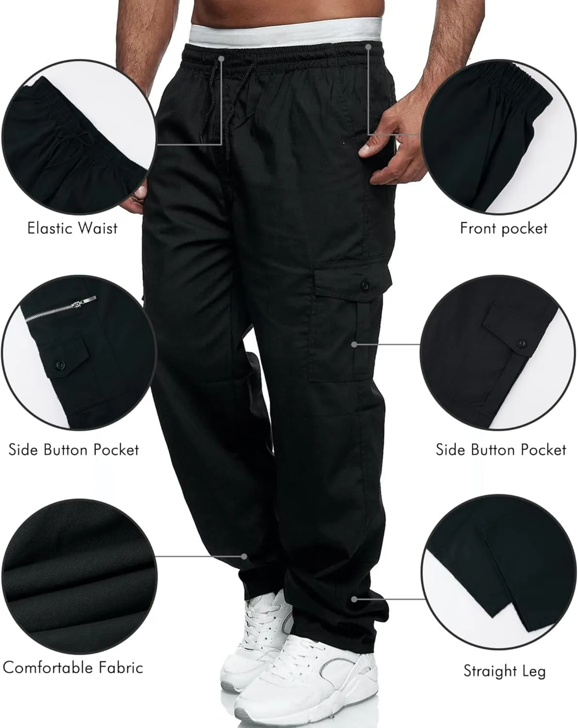 Julidostore Stretchmotions - Super Stretch Ice-Silk Comfort Cargo Pants Mens 6 Pockets Tactical Joggers Outdoor Trousers
