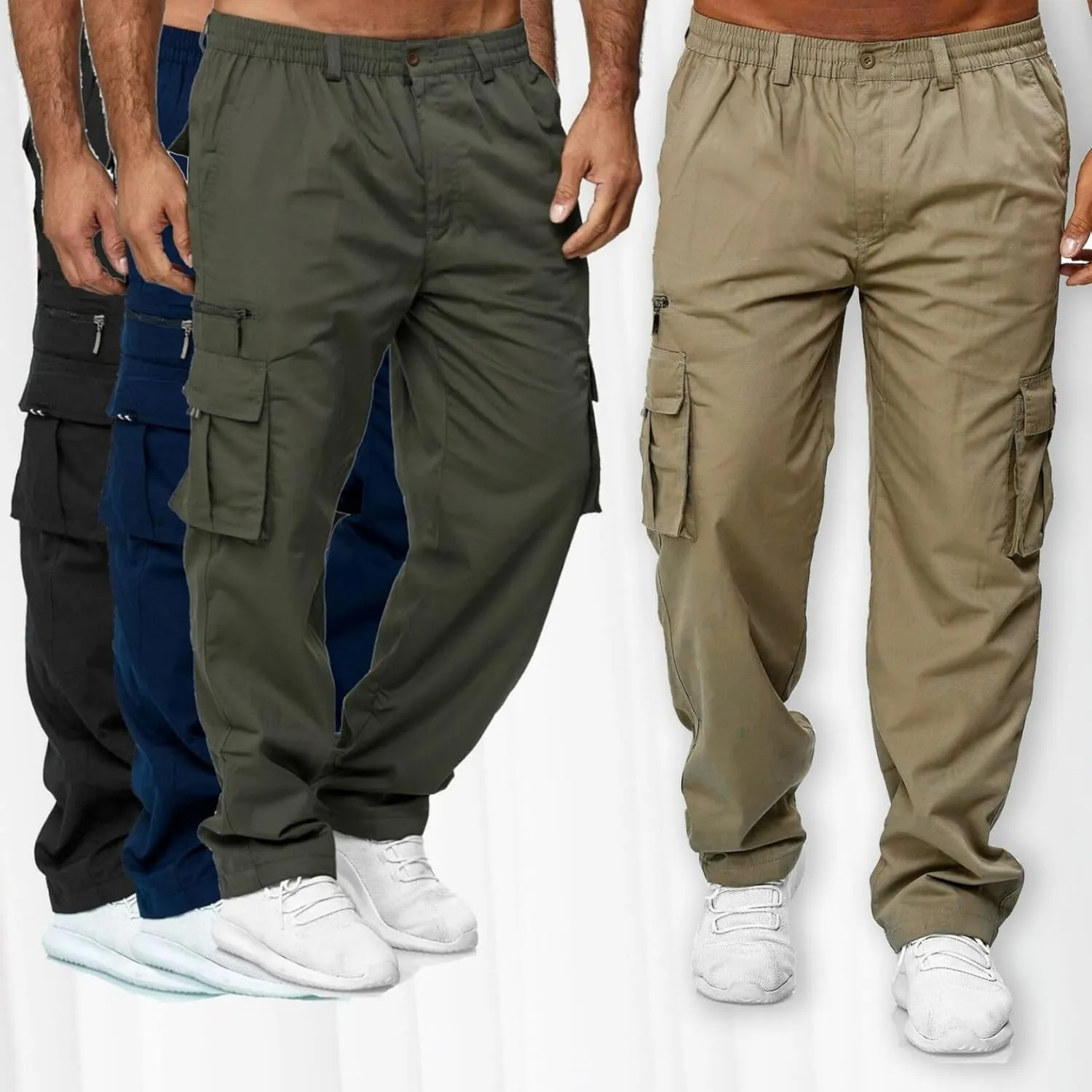 Julidostore Stretchmotions - Super Stretch Ice-Silk Comfort Cargo Pants Mens 6 Pockets Tactical Joggers Outdoor Trousers