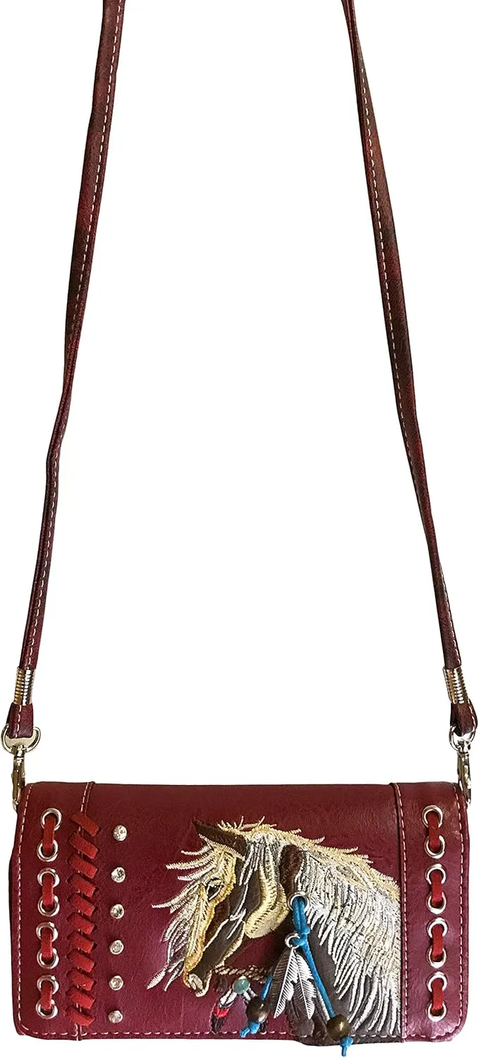 Justin West Dales Pony Horse Embroidery Mane Western Country Women's Crossbody Wallet