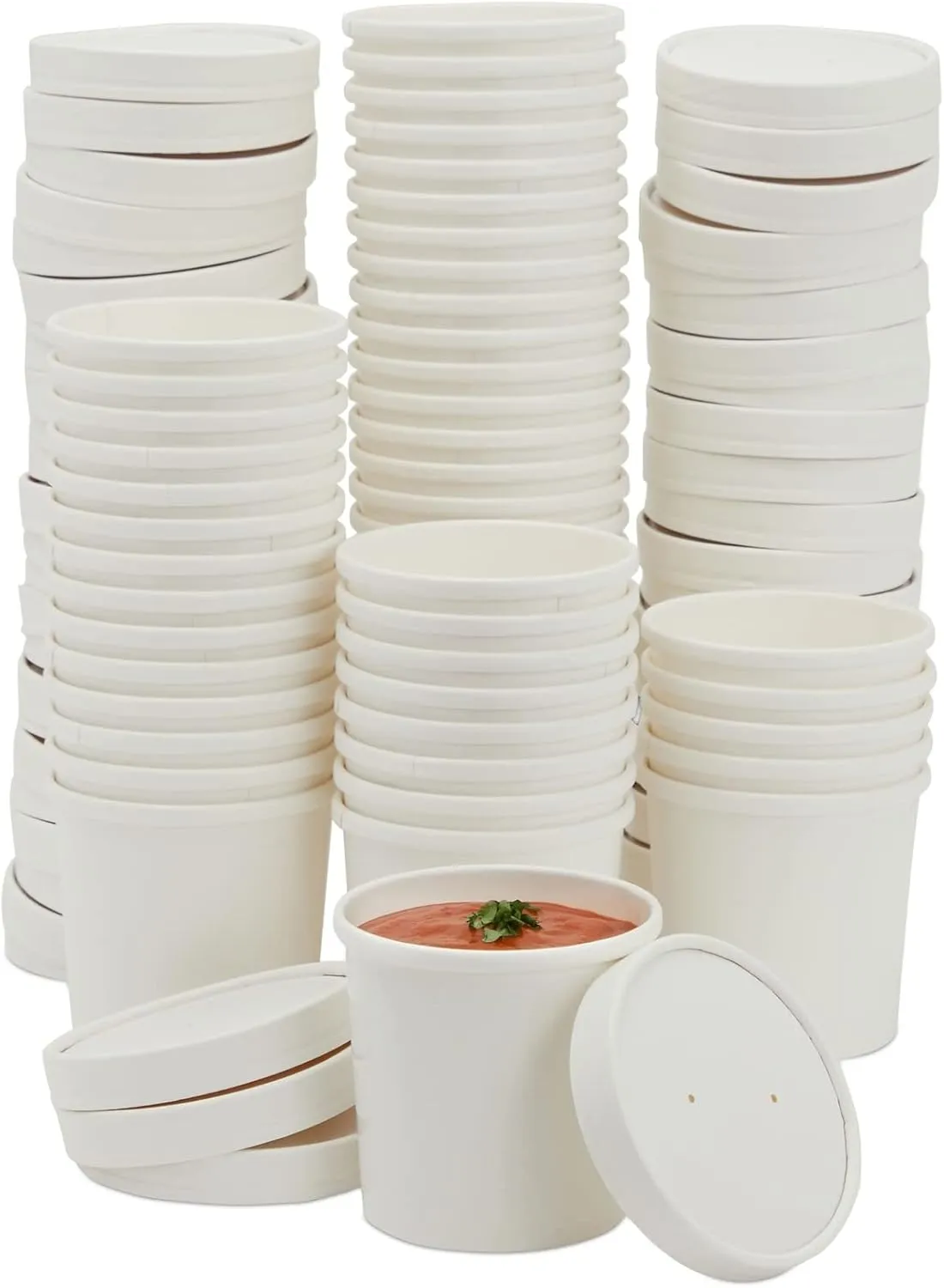 Juvale Sustainable Greetings 50-Pack 12 oz Disposable Soup Containers with Lids - To Go Paper Bowls for Food, Chili Cups, Ice Cream (White, 3.5x3.6 Inch) - Soup Bowls - Ice Cream Containers