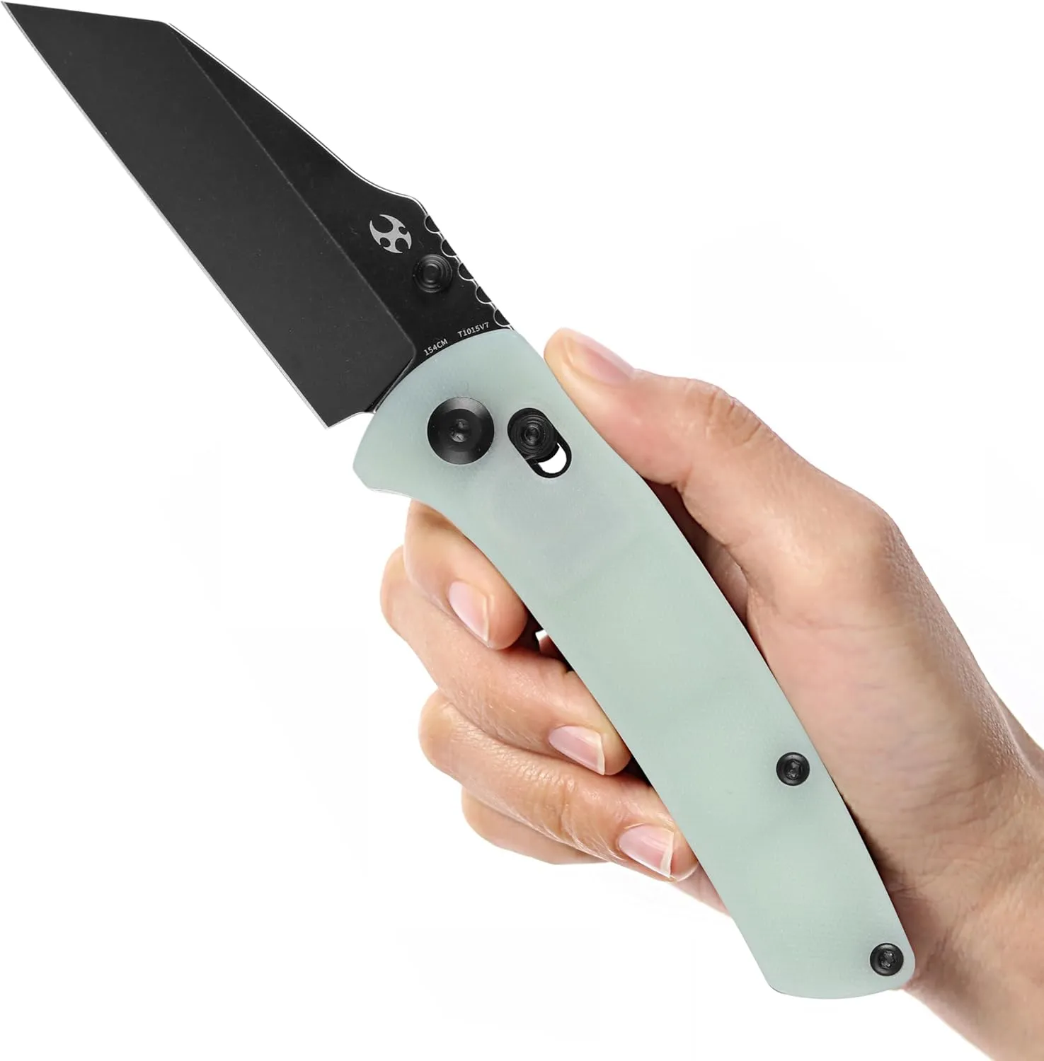 KANSEPT Main Street Pocket Folding Knife, 3.36''Black Ticn Coated 154CM Sharp Steel Blade, Jade G10 Handle with Axis Lock and Thumb Stud, Perfect Clip for Camping Hiking Fishing Everyday Carry T1015v7