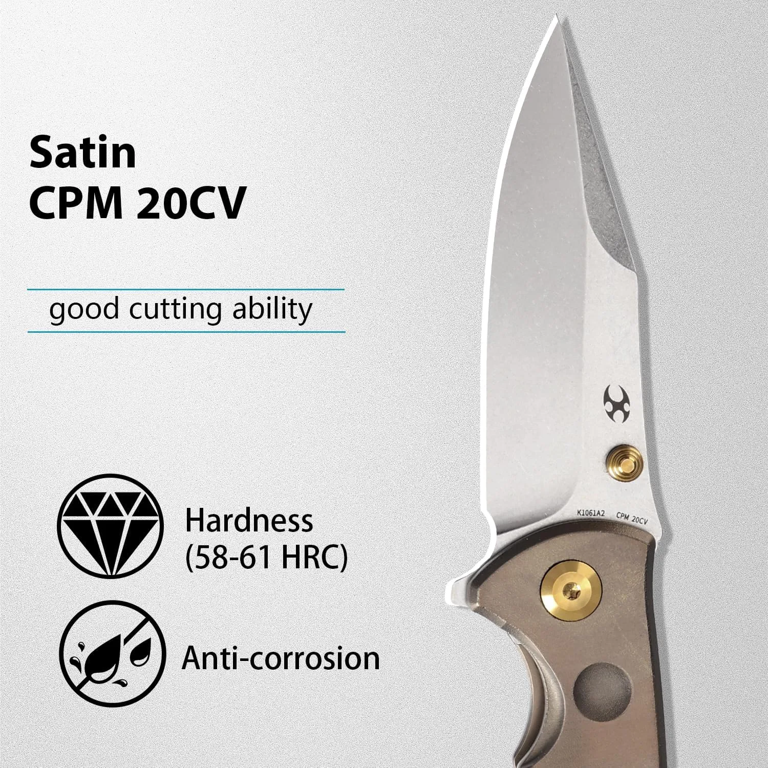 KANSEPT Rei Premium Pocket Folding Knives for Men EDC Pocket Knife 3.3'' CPM 20CV Blade Excellent Folding Knife with Orange Peel Bronze Anodized Titanium Handle EDC K1061A2