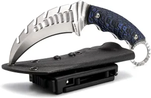 Karambit Knife - D2 Steel Fixed Blade Knife, Camping Knife, Survival Knives & Hunting Knives EDC tool with Snake pattern Handle & Knife Sheath Blue