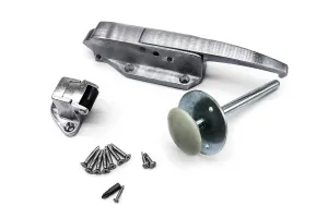 Kason 0058 Brushed Chrome Radial Latch KIT with 0059 Roller Strike, -1/8" to 1/4" Offset, 0481 4" Inside Release and Hardware KIT