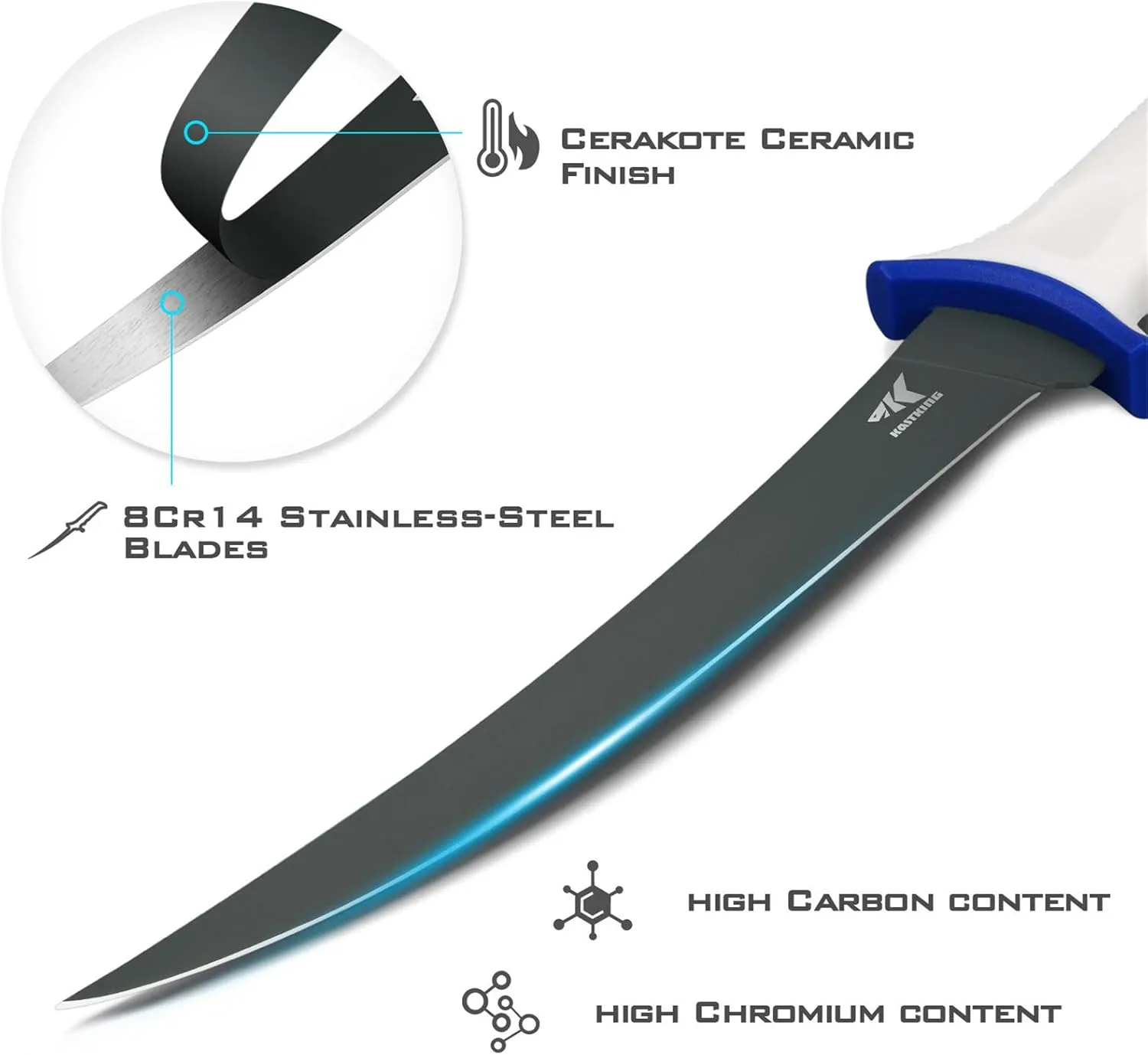KastKing Spartacus Fillet Knife, Razor Sharp 8Cr14 Stainless-Steel Blade, Boning and Food Prep Knives, Durable/Comfortable Handles, Protective Sheath, Perfect for Fresh or Saltwater