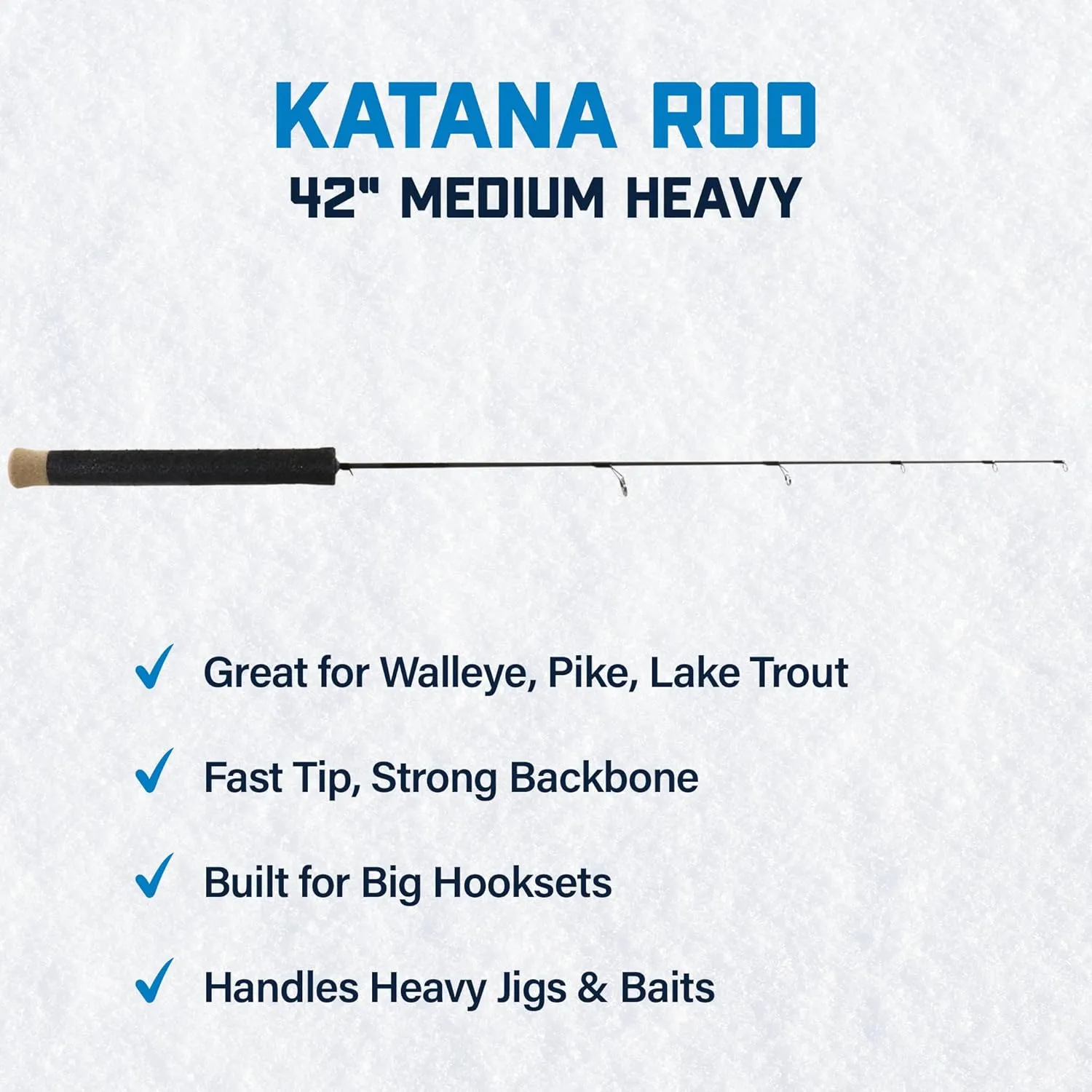 Katana Medium Heavy Ice Fishing Rod – Solid 30T Graphite Carbon Blank, Lightweight Tsuka Handle, Oversized Fly Guides, Power & Sensitivity for Big Winter Catches