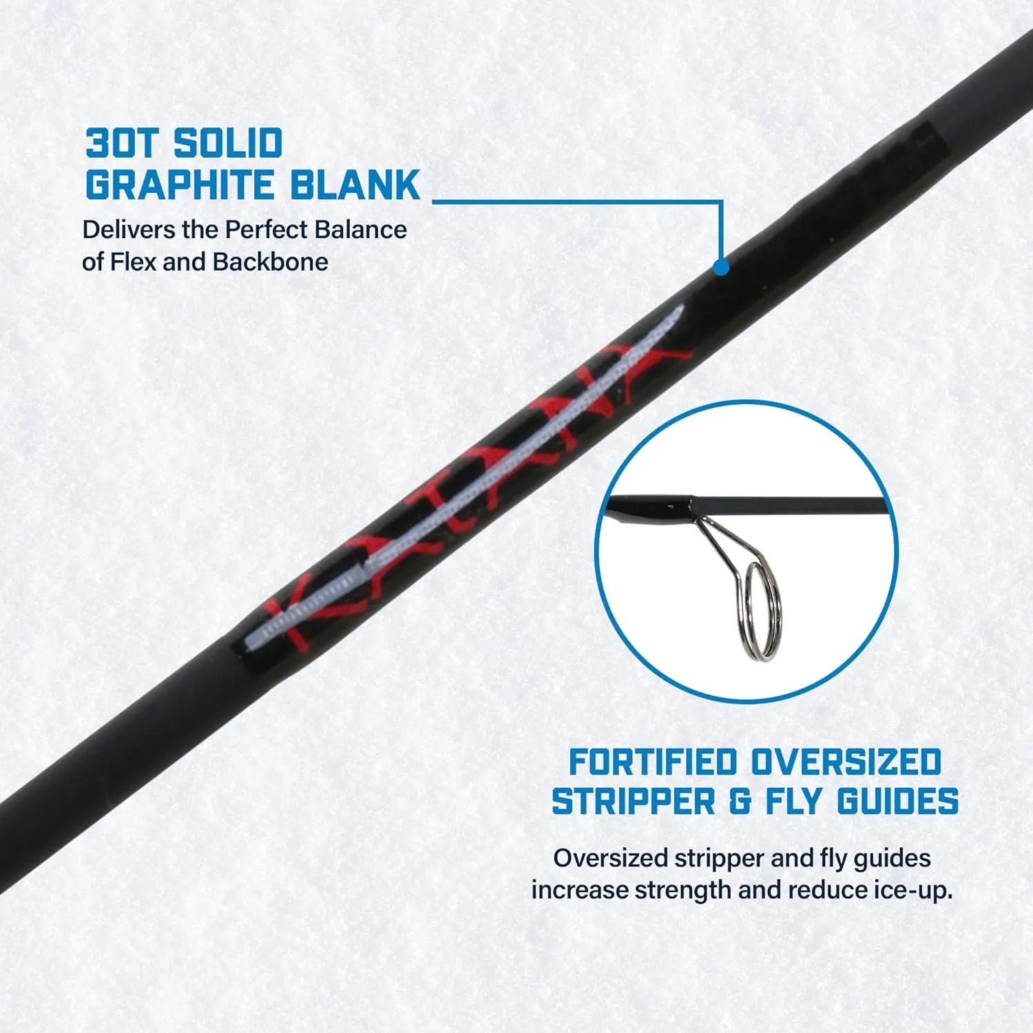 Katana Medium Heavy Ice Fishing Rod – Solid 30T Graphite Carbon Blank, Lightweight Tsuka Handle, Oversized Fly Guides, Power & Sensitivity for Big Winter Catches