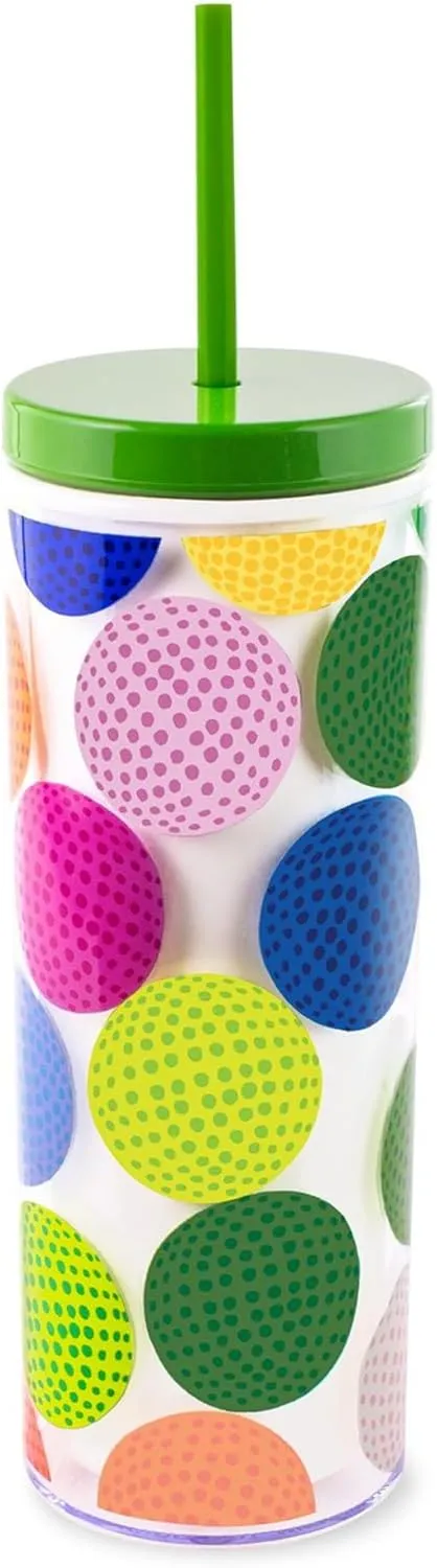 kate spade new york Acrylic Tumbler with Lid and Straw, 24 oz Tumbler, Slim Double Wall Tumbler, Mini Golf