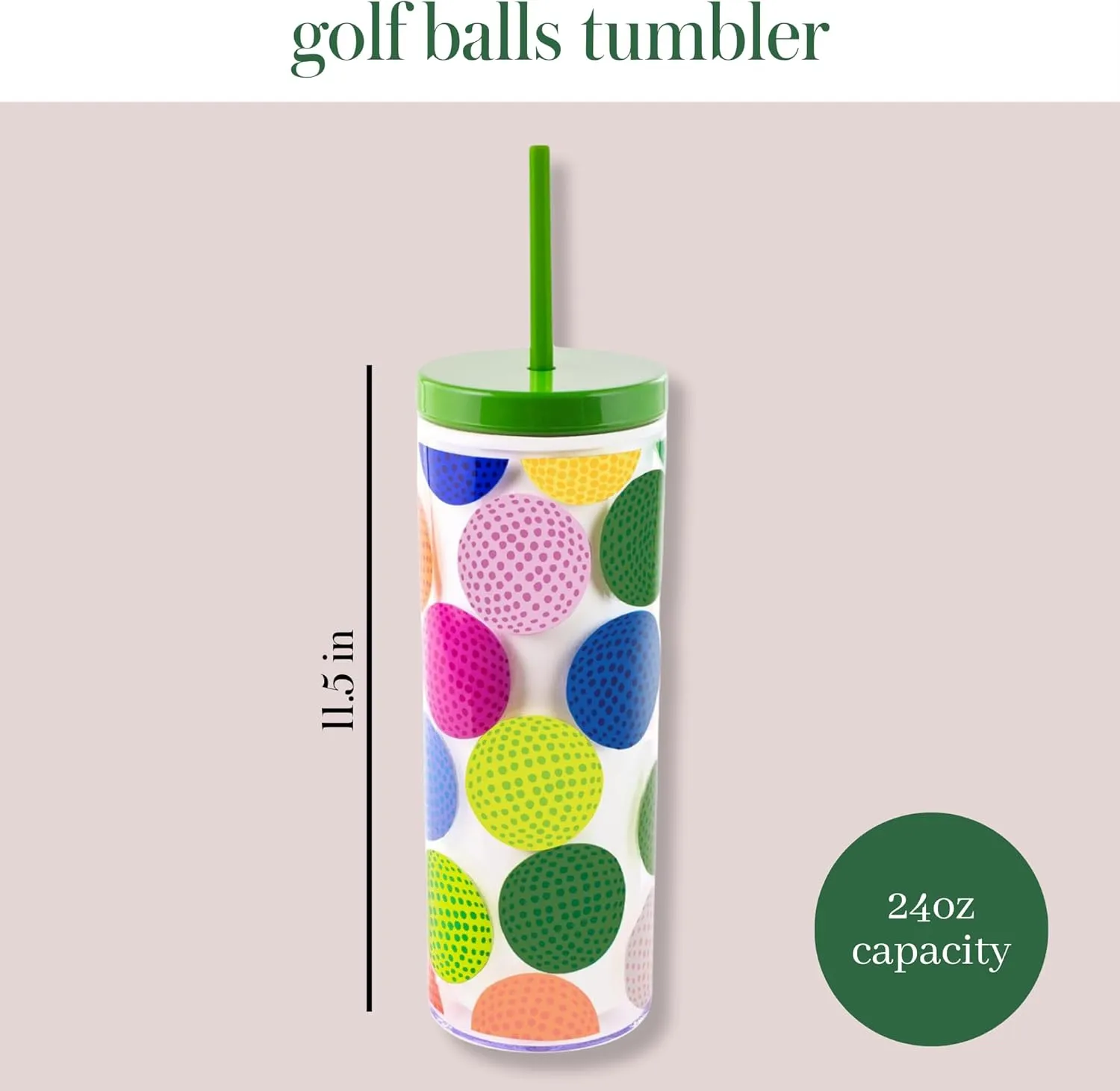 kate spade new york Acrylic Tumbler with Lid and Straw, 24 oz Tumbler, Slim Double Wall Tumbler, Mini Golf