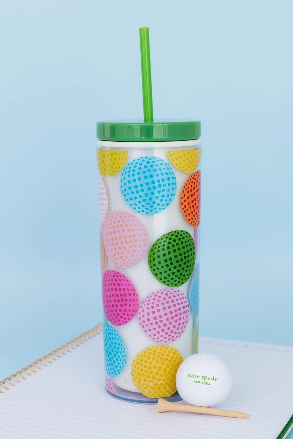 kate spade new york Acrylic Tumbler with Lid and Straw, 24 oz Tumbler, Slim Double Wall Tumbler, Mini Golf