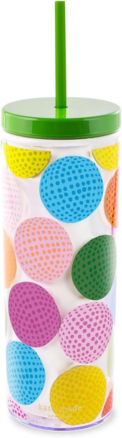 kate spade new york Acrylic Tumbler with Lid and Straw, 24 oz Tumbler, Slim Double Wall Tumbler, Mini Golf