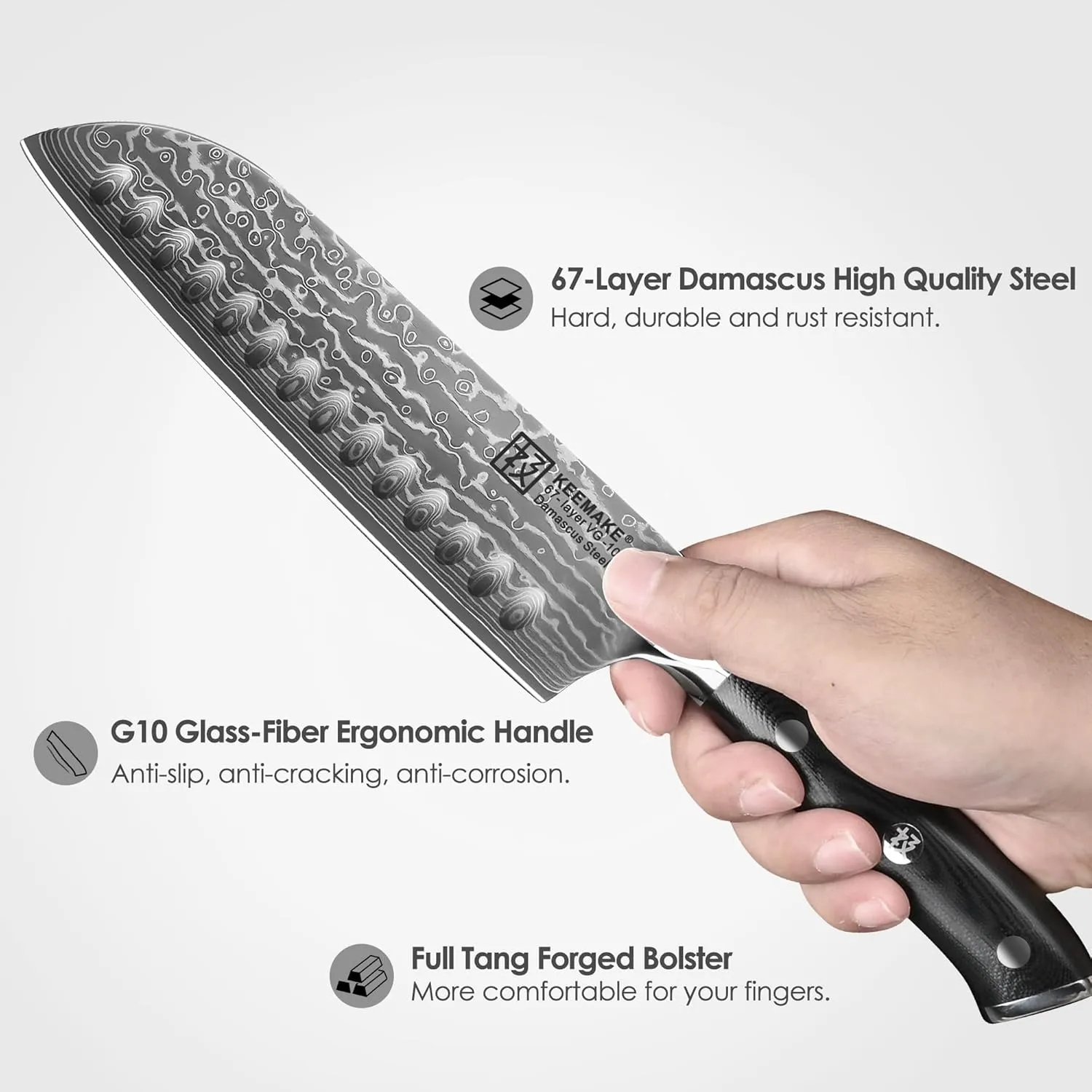 KEEMAKE Santoku Knife 7 inch, Ultra Sharp Damascus Kitchen Knife with Ergonomic Handle, 67-Layer Damascus Steel Knife, Japanese Chef Knife for Sushi Sashimi, Chopping Knife for Fruit Vegetable Meat